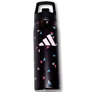 Adidas 600mL (20oz) Steel Straw Metal Water Bottle Insulated Black Pink